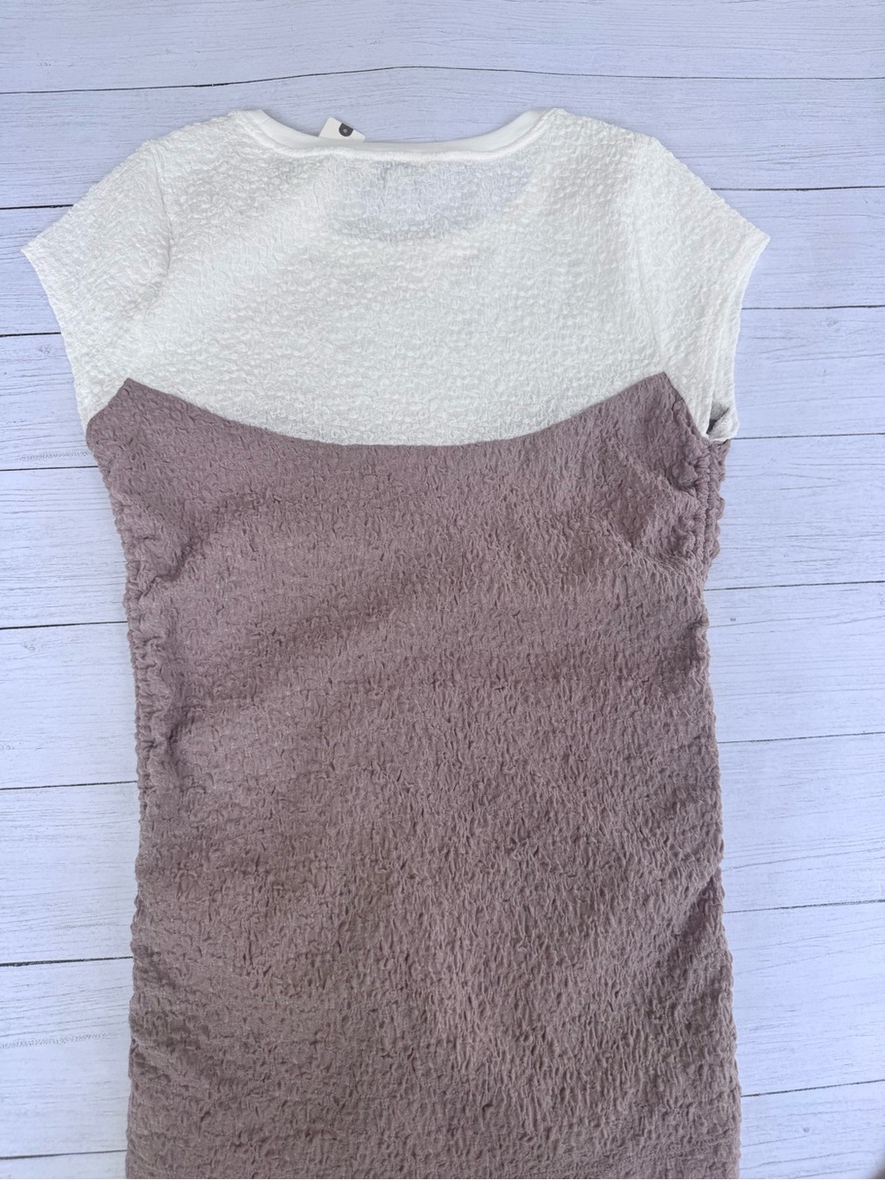 NWT Anthropologie Maeve Ruched Two Tone Textured Top Latte Ivory Size M adjusts - Picture 9 of 13